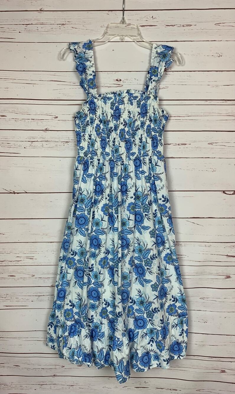 Haute Hippie Women's Size 6 White Blue Floral Sleeveless Smocked Long Maxi Dress